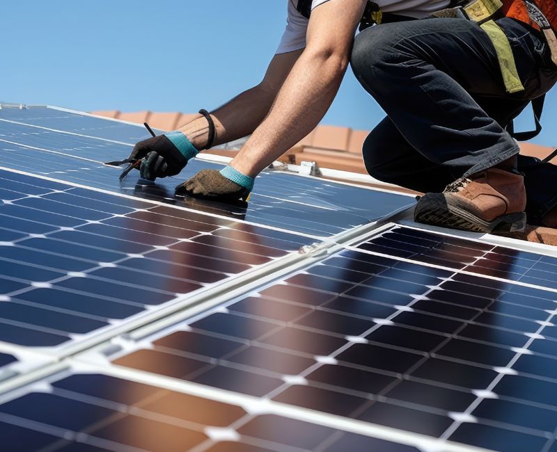 installateur de panneaux solaires en trains de poser des panneaux photovoltaiques